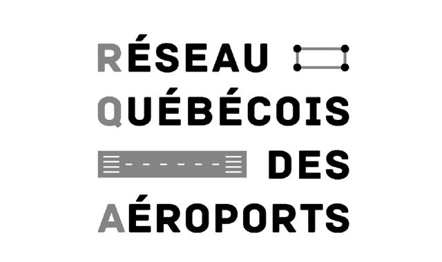 logo en noir et blanc de la société réseau québécois des aéroports