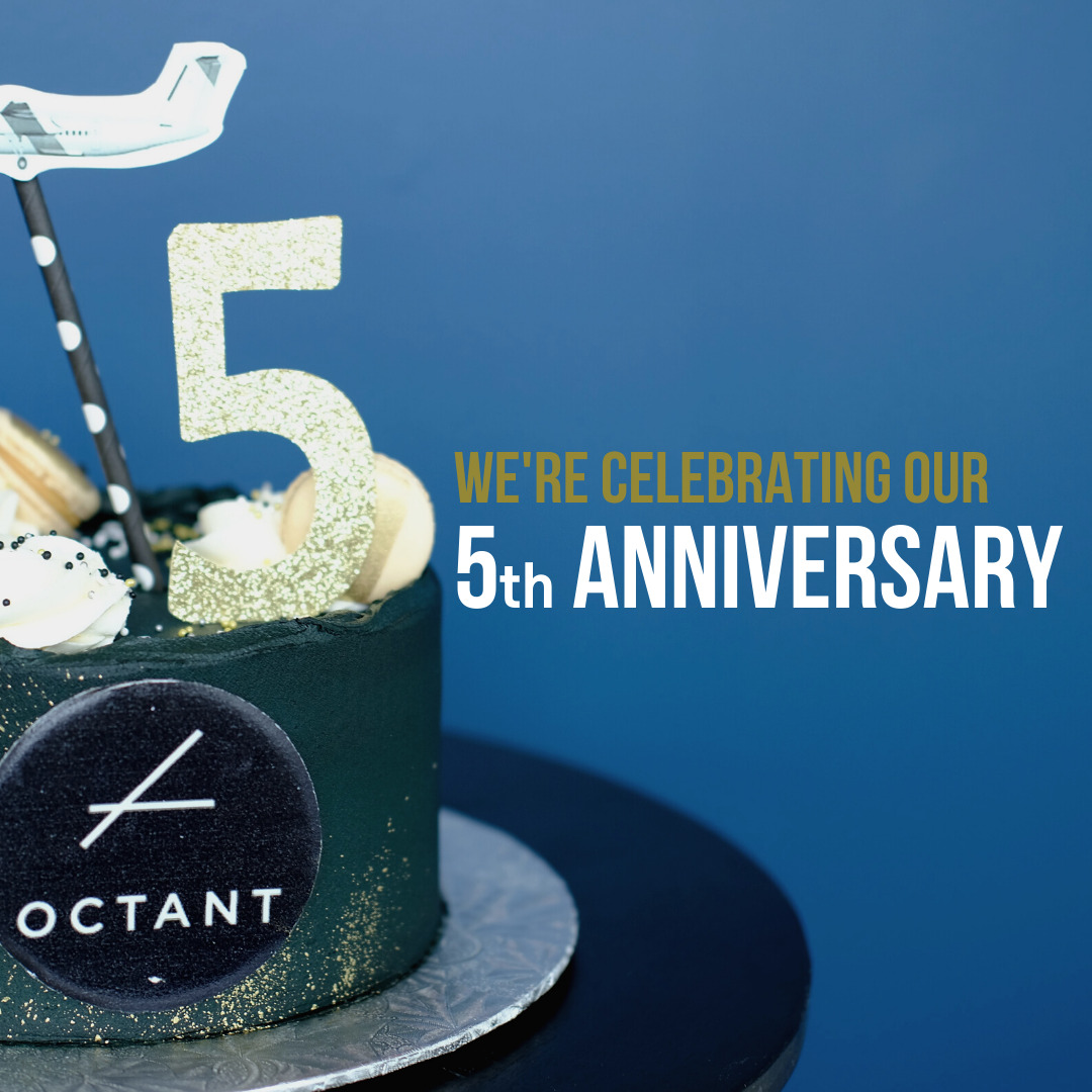 octant aviation's fifth anniversary advertising banner